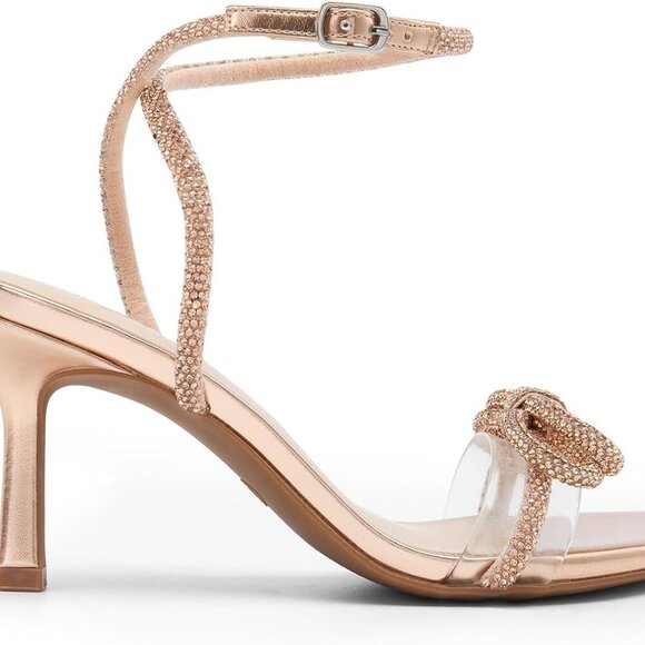 Women's Rhinestone Heeled Sandals Open Toe Ankle Strap Party Heel - Picture 2 of 6